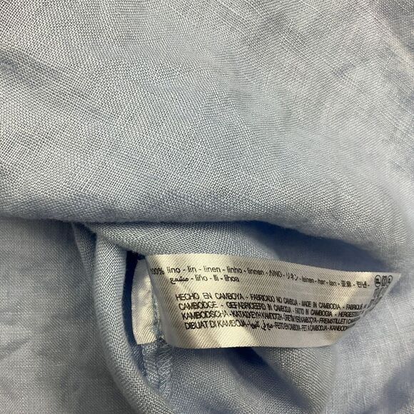 ZARA Womens Linen Button Down Tunic Shirt Blue 3/4 Sleeve Loose Fit Top SMALL - Picture 8 of 10